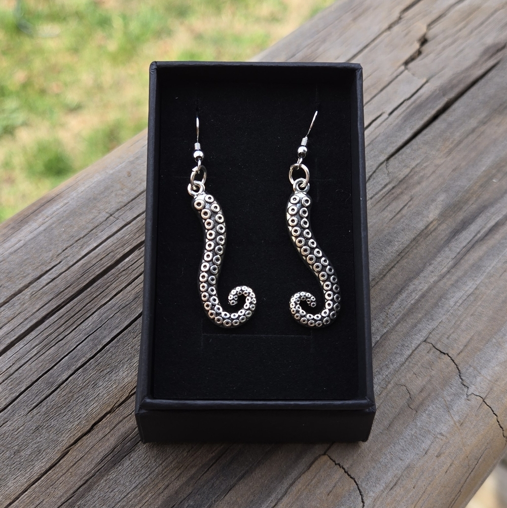 Whimsical Silver Tentacle Earrings